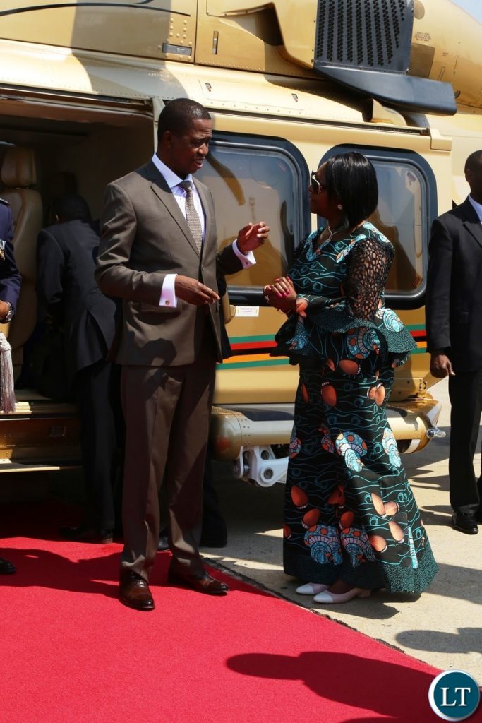 President Lungu with for Finance Minister, Margaret Mwanakatwe before departure to Namibia