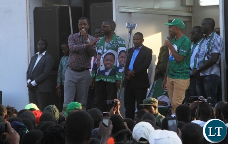 President Edgar Lungu introduces Sensio Banda who is Kasenengwa parliamentary candidate for the bye- elections slated for september 6th .This was during a public rally held at Chiparamba ground in Kasenengwa.Picture by SUNDAY BWALYA/ZANIS