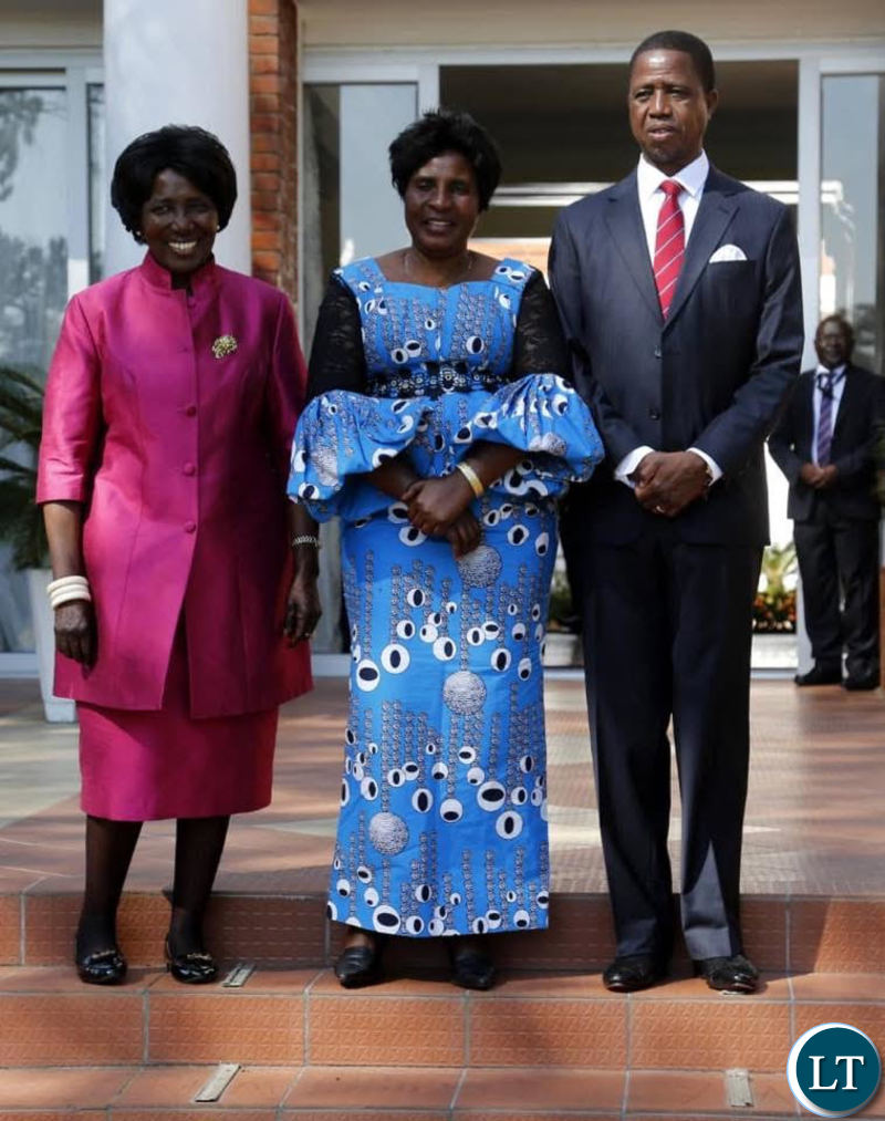 President Lungu and Vice President Inonge Wina pose for a photo with new Gender Minister Elizabeth Phiri at State House