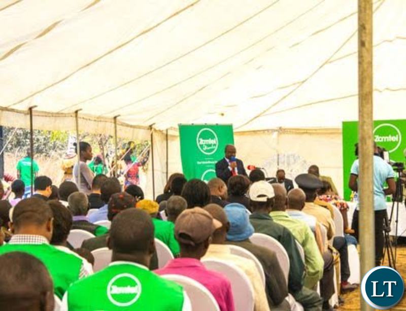 Transport and Communications Minister Brian Mushimba speaking during the launch of a new communication tower at Kalilo in Chingola rural.