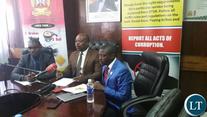 Zindaba Soko (middle) addressing a media briefing at RTSA Head Office in Lusaka on Monday afternoon. Zindaba Soko (middle) addressing a media briefing at RTSA Head Office in Lusaka on Monday afternoon.