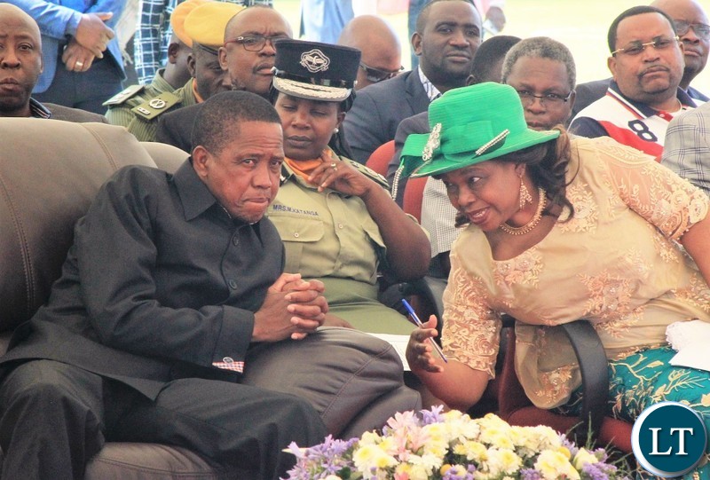 President Lungu consults Minister of Guidance and Religious Affairs Hon. Godfridah Sumaili during the 70th Anniversary of the World Council of Churches (WCC).