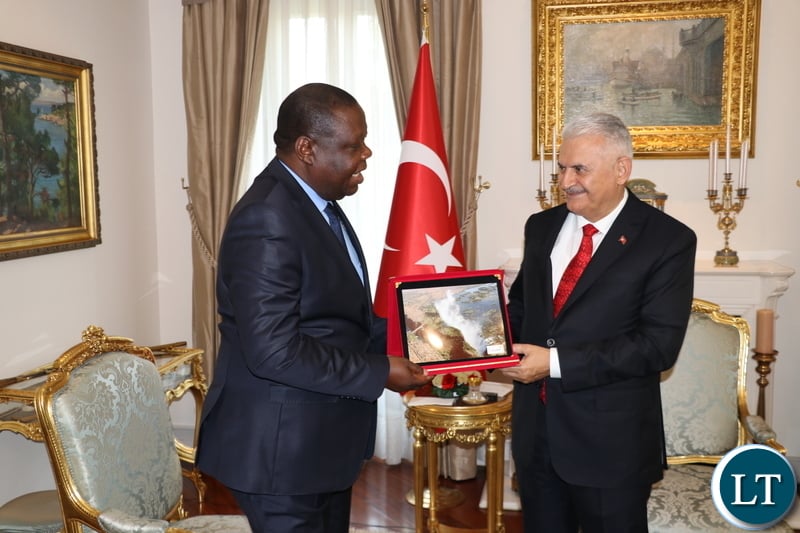 Speaker of the Grand National Assembly of the Republic of Turkey, Binali Yildirim welcomes Zambia’s Ambassador to the Republic of Turkey, Dr Joseph Chilengi at his official residence in Ankara