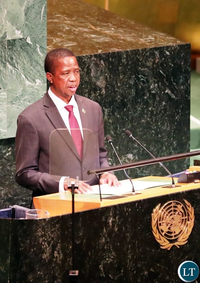 President Edgar Lungu addresses the Nelson Mandela Peace Summit Opening ceremony at the United Nations in New York on Monday, 24th September 2018 / Pictures by Eddie Mwanaleza/Statehouse President Edgar Lungu addresses the Nelson Mandela Peace Summit Opening ceremony at the United Nations in New York on Monday, 24th September 2018 / Pictures by Eddie Mwanaleza/Statehouse