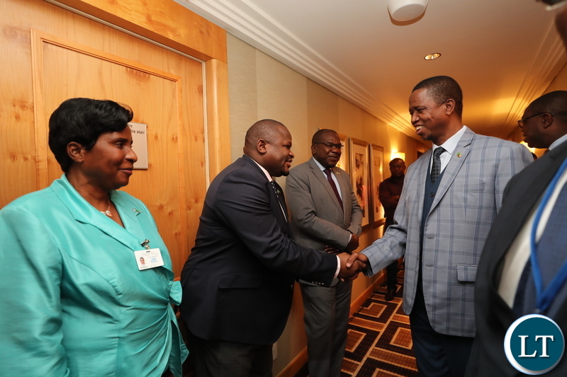 Minister of National Development Planning Hon. Alexander Chiteme, Minister of Health Dr Chitalu Chilufya and Minister Gender Hon. Elizabeth Phiri welcoming His Excellency Mr. Edgar Chagwa Lungu, President of Zambia, at New York Palace Hotel in New York, USA on Sunday 23 September 2018. President Lungu and his delegation are in New York to participate in the 73rd UN General Assembly High-Level Segment. The theme of the General Assembly is: “Making the United Nations relevant to All people: Global leadership and shared responsibilities for peaceful, equitable and sustainable societies.” Photos | MNDP