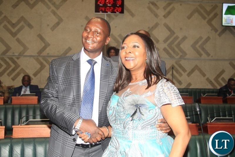 Minister of Finance ,Margaret Mwanakatwe with Hon.Richard Musukwa at parliament building for 2019 National budget presentation in Lusaka.