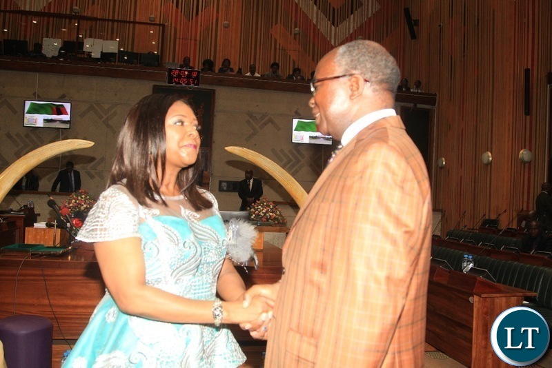 Minister of Finance ,Margaret Mwanakatwe confers wioth Former Minister of Finance Situmbeko Musokwatwane before 2019 National budget presentation in Lusaka.