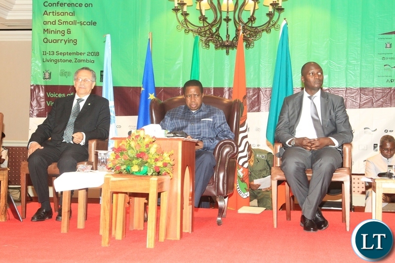 President Edgar Lungu at international conference on small-scale Mining and quarrying in Livingstone.
