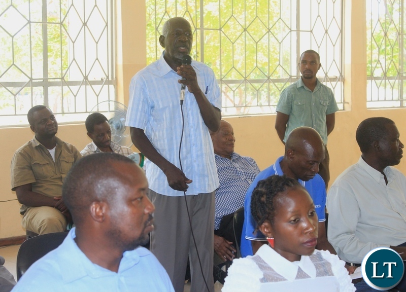 Alliance For Democratic and Development Western province chairperson Mulele Mumbisho making his submission during a public hearing on Public Order Act Amendment under the Ministry of Justice in Mongu, Western Province .