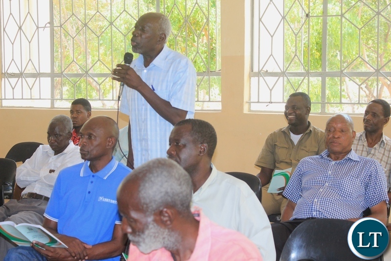 Alliance For Democratic and Development Western province chairperson Mulele Mumbisho making his submission during a public hearing on Public Order Act Amendment under the Ministry of Justice in Mongu, Western Province .