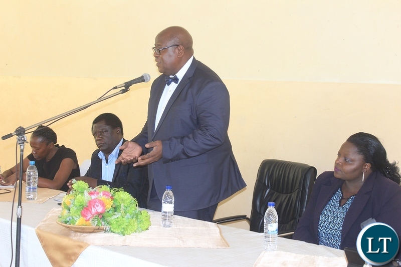 Western Province Permanent Secretary Sibanze Simuchoba delivers his key note speech during a public hearing on Public Order Act Amendment under the Ministry of Justice in Mongu, Western Province.