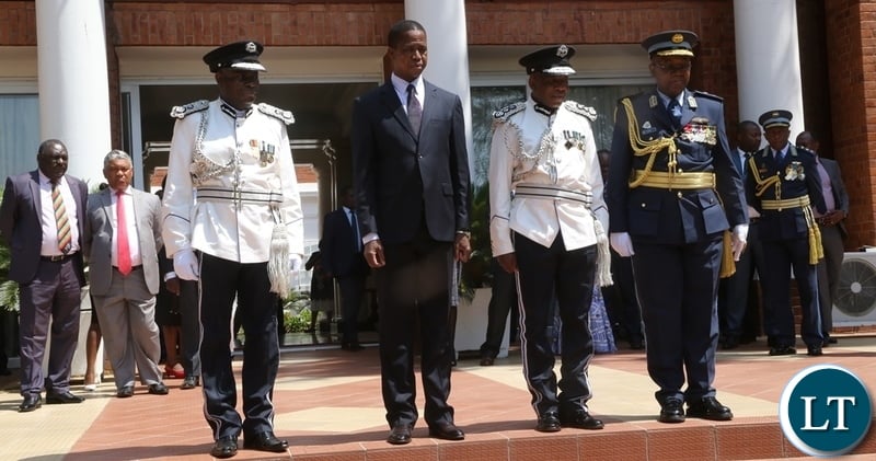 President Edgar Lungu taking official photo with the newly appointed Deputy Zambia Air Force Commander Major General Kapotwe Chintu (r), Deputy Inspector General of Police Bonny Kapeso (2nr) and Southern Province Police Commissioner Diamond Likashi (l) shortly after swearing in ceremony at State HousePresident Edgar Lungu taking official photo with the newly appointed Deputy Zambia Air Force Commander Major General Kapotwe Chintu (r), Deputy Inspector General of Police Bonny Kapeso (2nr) and Southern Province Police Commissioner Diamond Likashi (l) shortly after swearing in ceremony at State House