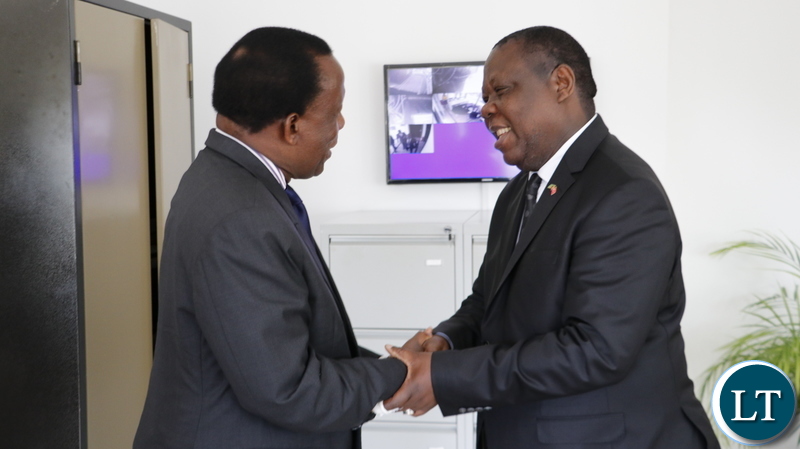 Zambia's Ambassador to the Republic of Turkey, Dr Joseph Chilengi welcomes Electoral Commission of Zambia chairperson Honourable Justice Esau Chulu at the Zambian Chancery in Ankara