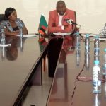 Lusaka Province Minister , Bowman Lusambo with his acting Lusaka Province Permanent Secretary, Edith Muwana during a press briefing at his office