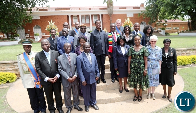 President Edgar Lungu pose for an official photograph with recipients of Honours and Awards on the occasion to mark Zambia's 54th Independence anniversary at State House on Wednesday, 24th October, 2018. Picture by Eddie Mwanaleza/State House