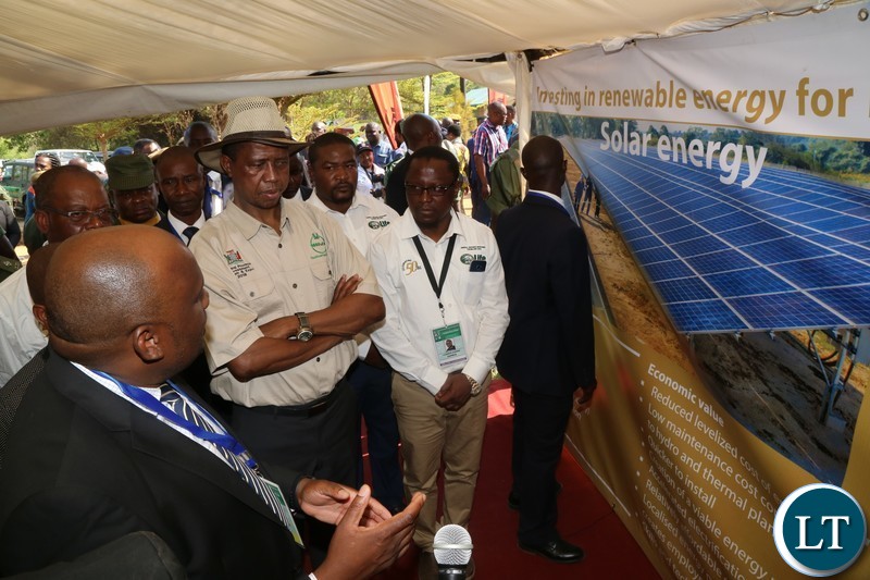 President Edgar Lungu tours Coperbelt Enegy stand during the tour of stands before the official opening of the Central Province Investment Forum and Expo in Kapiri District