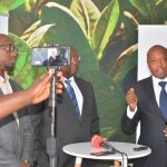 Director of British American Tobacco,Godfrey Machanzi(r) addressing the media during the tour of cigarette manufacturing factory company which has invested over $ 25 million in construction at the Multi Facility Economic Zone in Lusaka.Looking on is Head of operations,Jerry Chivambo(m) and Head of legal,Mdu Lokotfwako(left).