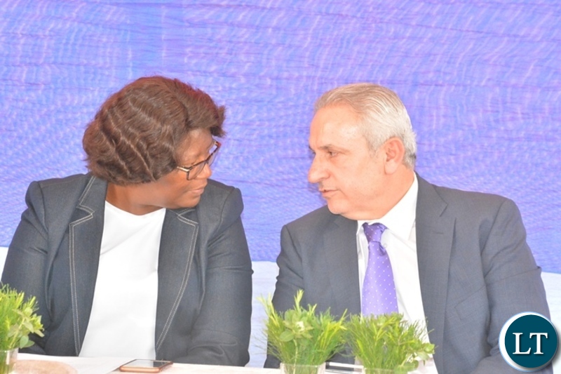 Minister in the vice -President's office,Sylvia Chalikosa confers withChairman of the academy,Mohammed Amad during the official launch of Barcelona soccer academy, futsal and sports complex in Lusaka