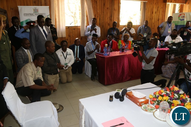 President Edgar Lungu greets Chiefs from Central Province before he officially opened the Central Province Investment Forum and Expo in Kapiri