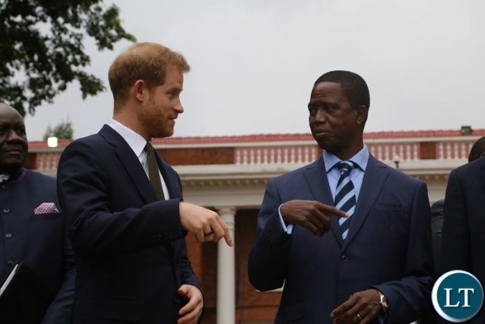President Edgar Lungu and Prince Harry the Duke of Sussex with State House Specials take the official photography at State House when the Prince called on the President President Edgar Lungu and Prince Harry the Duke of Sussex with State House Specials take the official photography at State House when the Prince called on the President