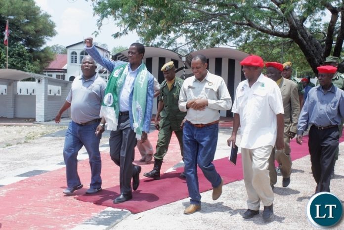 President Edgar Lungu (c) raises the PF symbol to the people of Limulunga District after paying courtesy call on the Litunga, heading to drum up support for the PF ahead of the Mangango parliamentary by-election to be held on November 20, 2018. President Edgar Lungu (c) raises the PF symbol to the people of Limulunga District after paying courtesy call on the Litunga, heading to drum up support for the PF ahead of the Mangango parliamentary by-election to be held on November 20, 2018.