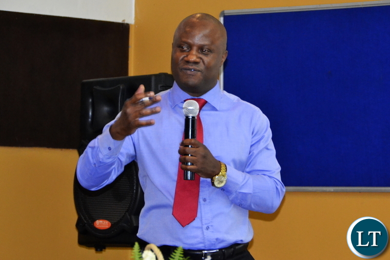Accountant General Dr DICK CHELLAH SICHEMBE - making a presentation on the Public Finance Act, No 1, 2018 @ Protea Hotel in Chisamba
