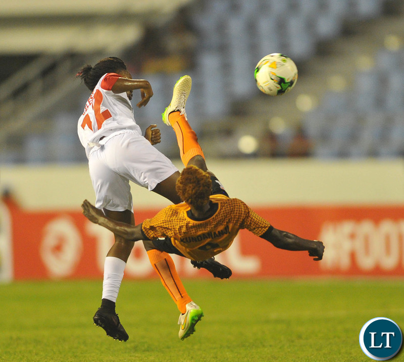 Rachel Kundananji of Zambia challenges Celestina Manga Besecu of Equatorial Guinea during the 2018 TOTAL African Womens Cup of Nations match between Zambia and Equatorial Guinea the 18 November 2018 at Cape Coast Stadium, Ghana / Pic Sydney Mahlangu/BackpagePix
