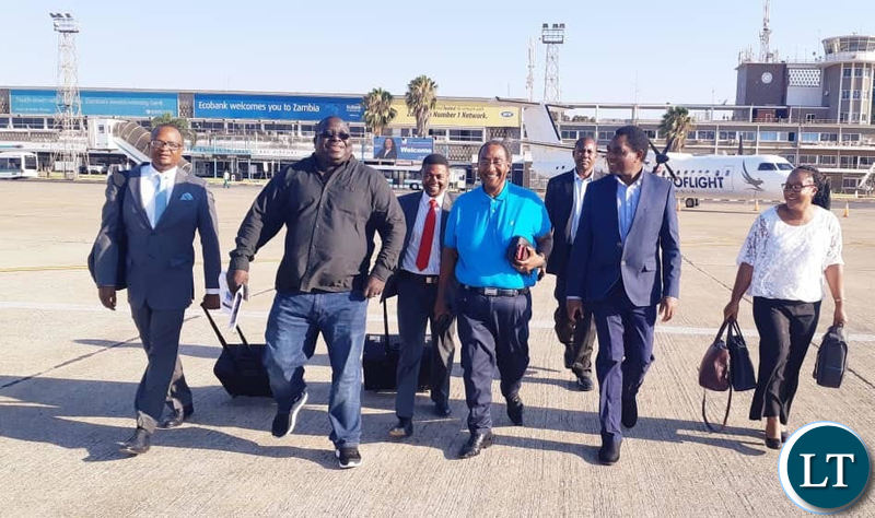 HH accompanied by GBM, Mr Kambwili and the UPND legal team arriving at Solomon Mwansa Kapwepwe in Ndola this morning