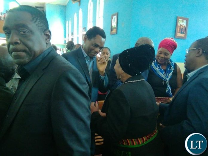 HH meeting Minister of National Guidance and Religious Affairs Godfridah Sumaili at a funeral of Sesheke Member of Parliament