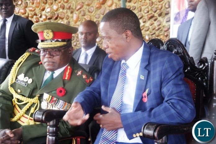 President Edgar Lungu with Army commander,Paul Mihova at Lke chirwa in Mbala