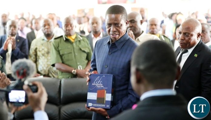 President Lungu receives a bible in Chifubu
