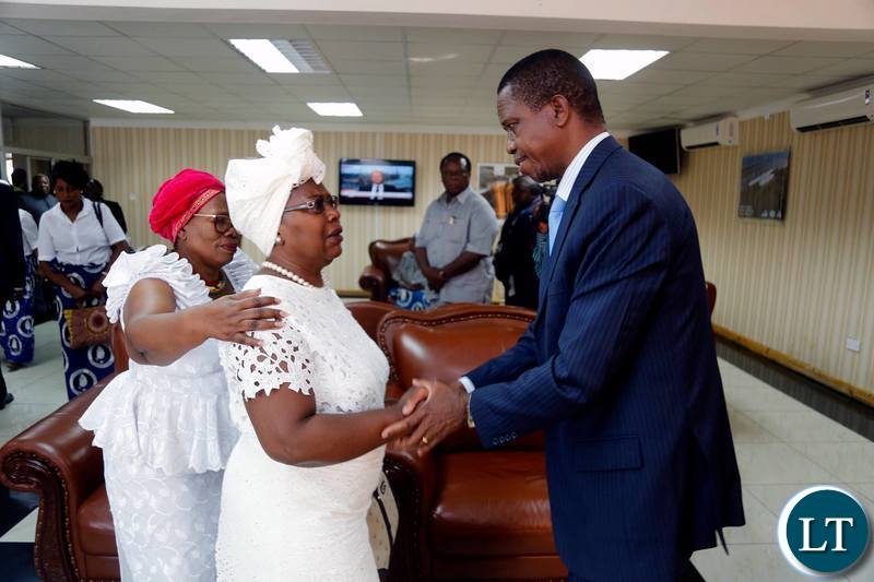 Bank of Zambia Deputy Governor, Dr. Tukiya Kankasa Mabula who is daughter to the deceased with Higher Education Minister Nkandu Luo with the President