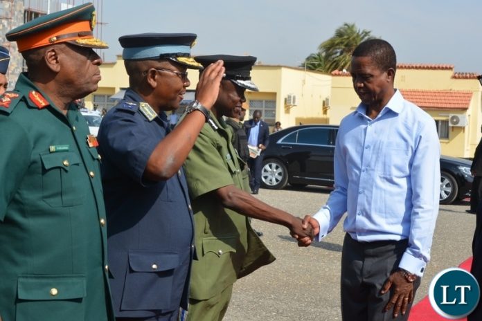 President Edgar Lungu is welcomed by service chiefs before leaving for western Province for a day working visit at City Airport. President Edgar Lungu is welcomed by service chiefs before leaving for western Province for a day working visit at City Airport.