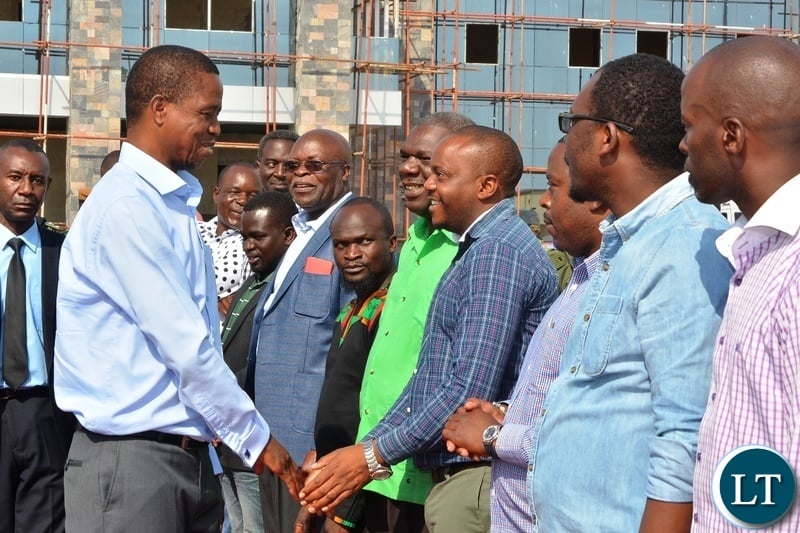 President Edgar Lungu greets Antonio Mwanza before leaving for western Province for a day working visit at City Airport.