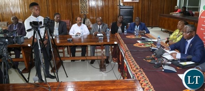 UNZA Vice Chancellor Luke Mumba speaking during media brief at UNZA