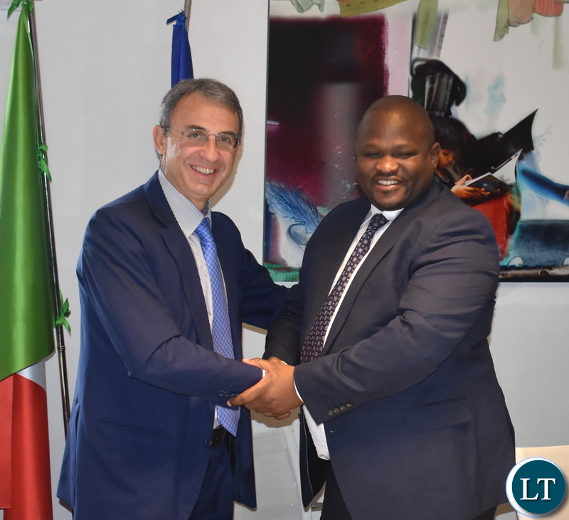 Zambia and Italy delegation during the signing of a bilateral Memorandum of Understanding on combating Climate Change om 30 November 2018 in Rome Italy. Photo | Chibaula D. Silwamba | MNDP