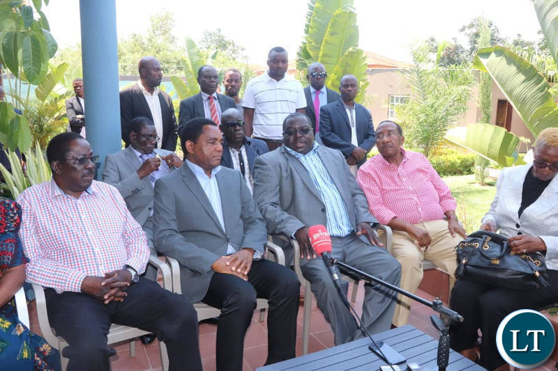 HH and Dr Kambwili addressing the media at Dr Kambwili’s residence