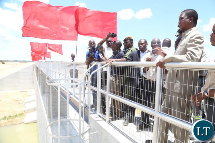 President Edgar Lungu inspects the Mwomboshi Dam in Chisamba funded by World Bank $28.3 million shortly after Commissioning the dam President Edgar Lungu inspects the Mwomboshi Dam in Chisamba funded by World Bank $28.3 million shortly after Commissioning the dam
