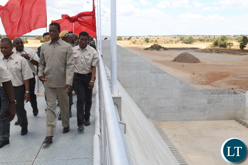 President Edgar Lungu inspects the Mwomboshi Dam in Chisamba funded by World Bank $28.3 million shortly after Commissioning the dam