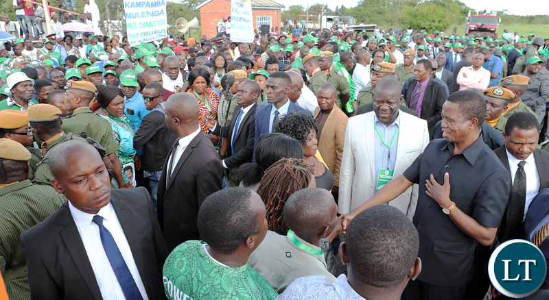 President Edgar Lungu greets Supporters at South down airport in Kalulushi