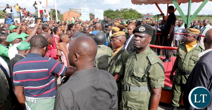 President Edgar Lungu greets Supporters at South down airport in Kalulushi