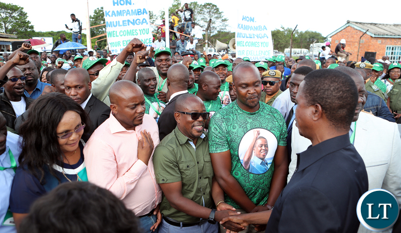 President Edgar Lungu greets Supporters at South down airport in Kalulushi