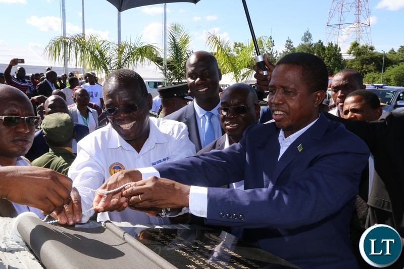 President Edgar Lungu unveils a plaque to officially opened the Edgar Chagwa Mall in Kitwe