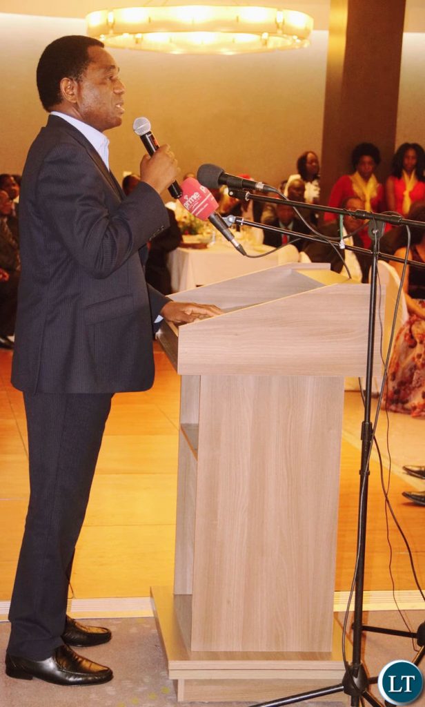UPND leader Hakainde Hichilema delivering his remarks during the party’s 20th anniversary dinner at Intercontinental Lusaka