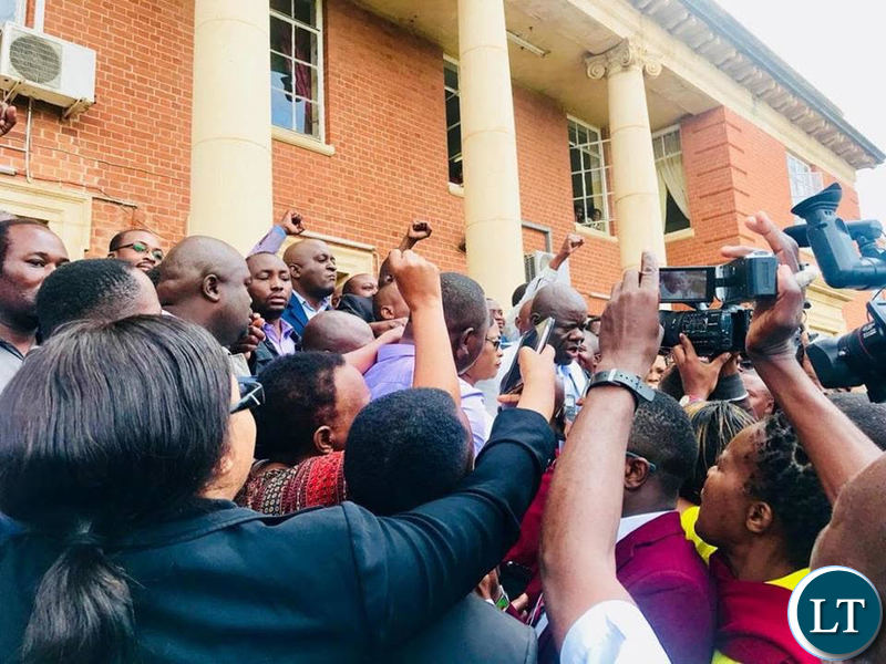 PF Secretary General Davies Mwila leads the celebrations after the ConCourt ruling