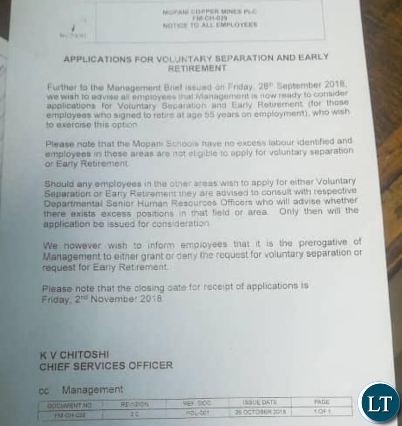 Mopani Letter to Employees