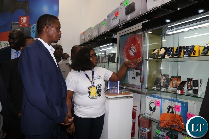 President Edgar Lungu tours the building before he officially opened the Edgar Chagwa Mall in Kitwe