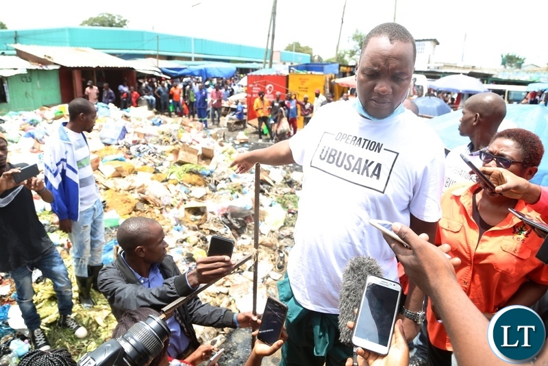Lusaka Mayor Miles Sampa showing journalists the uncollected waste and blame his offices for not collecting the waste when they are given everything needed to keep the waste out off Central Business District