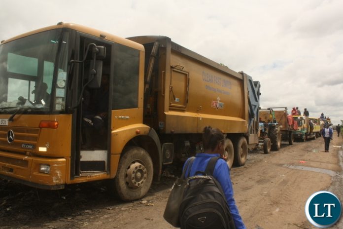 Trucks which were marooned at the Chunga landfill this week following the breaking down of Council equipment which has since been relieved with the help of ZNS and other stakeholders. – Picture by Barnabas Zulu Trucks which were marooned at the Chunga landfill this week following the breaking down of Council equipment which has since been relieved with the help of ZNS and other stakeholders. – Picture by Barnabas Zulu