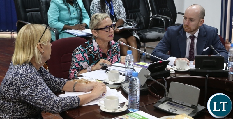 World Bank Country Manager Ina Ruthenberg flanked by World Bank Senior Energy Specialist Christopher Saunders (r) and Swedish Embassy First Secretary Madgdalena Svensson stress a point when World Bank appear before Parliamentary Committee on Energy